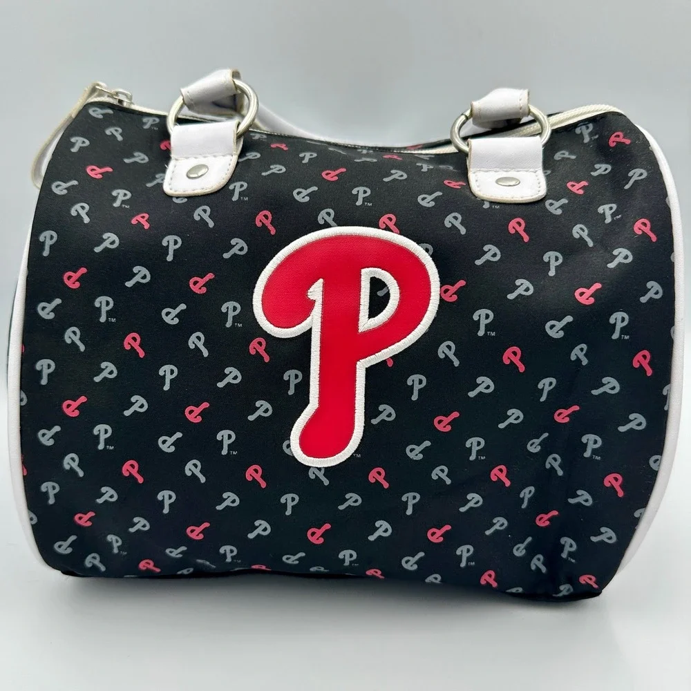 Philadelphia Phillies MLB Bowler Handbag Black Red White Logo Print Satchel Bag